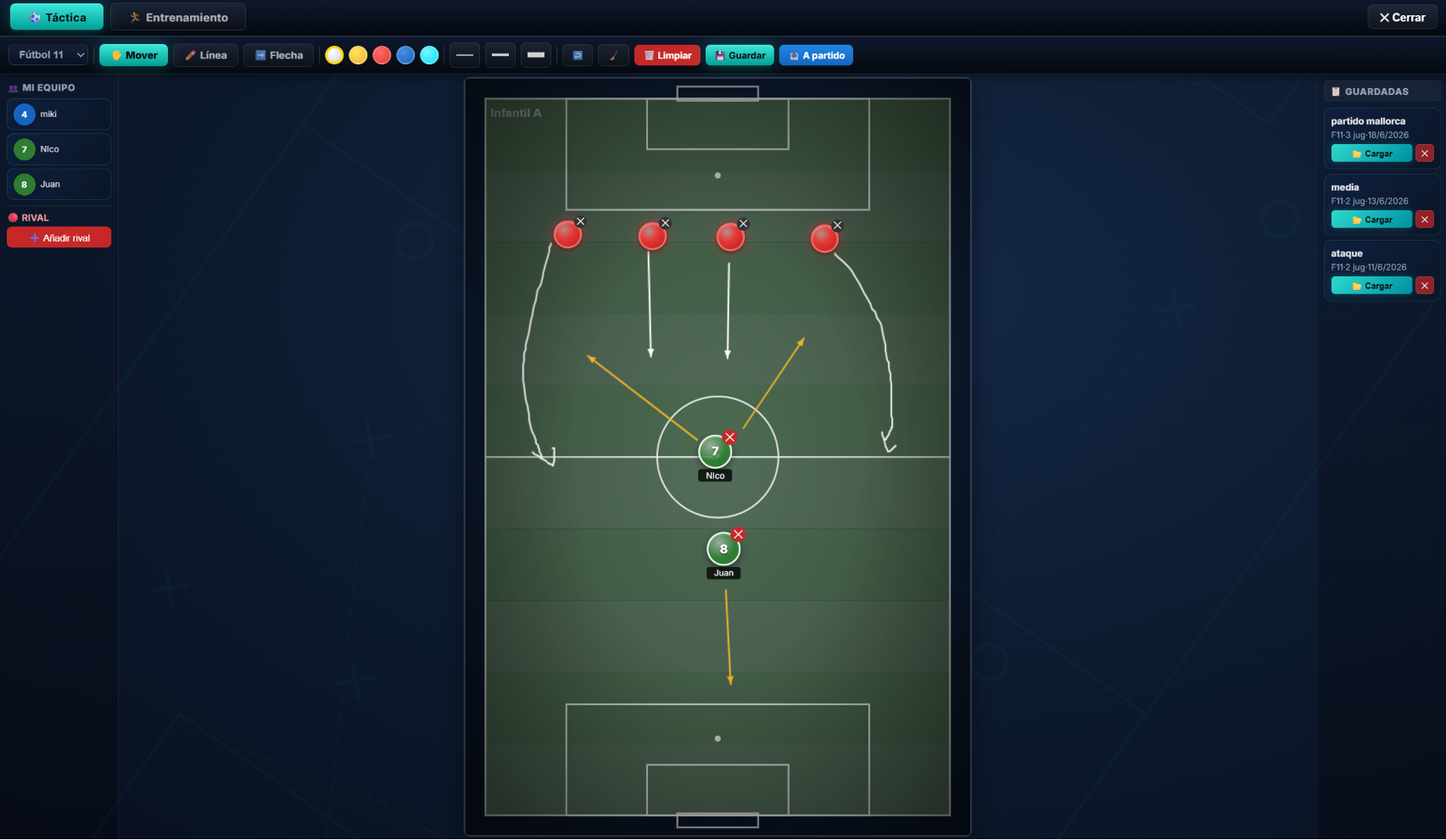 Pizarra digital para planificación de entrenamientos de fútbol base